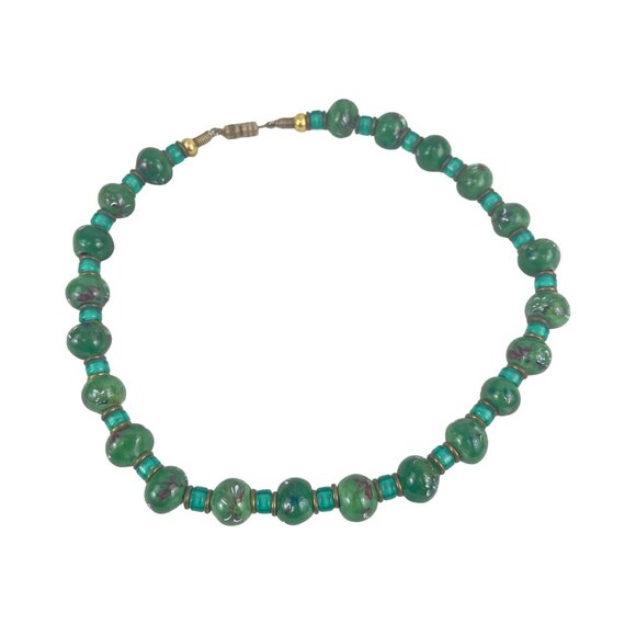 Vintage 16” Green Ceramic Beaded Necklace With Barrel Clasp 1970s - Picture 4 of 7